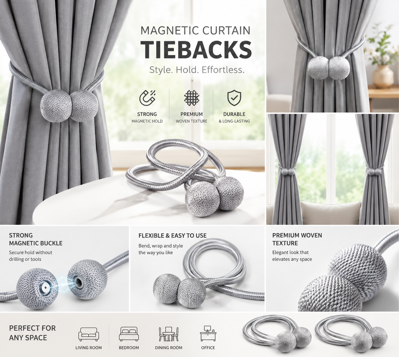 Pastel Pulse™ Magnetic Curtain Tiebacks