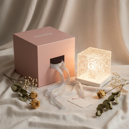 Crystal lamp with Pastel Pulse branded packaging as a gift
